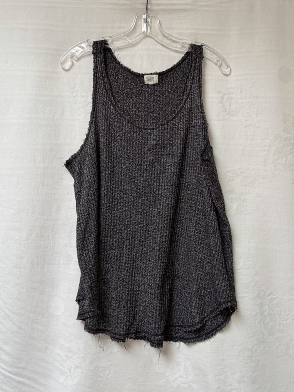 BKE Women's XLRacer Back Textured Tank Black Grey Festival Summer Vacation Beach
